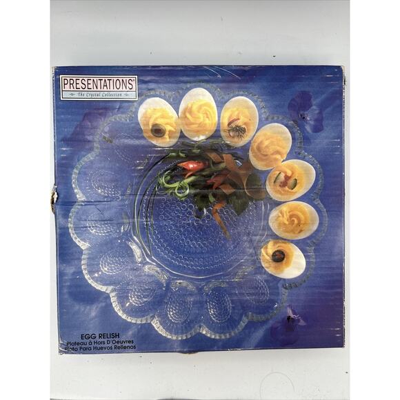 Indiana Glass‎ Clear Glass Egg Relish hors D'Oeuvres Platter 11" Diameter - Picture 1 of 8